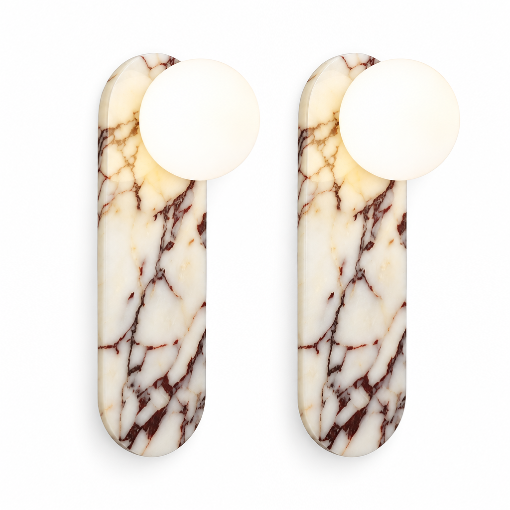 Commercial studio product shot of the marble wall sconce on pure white background