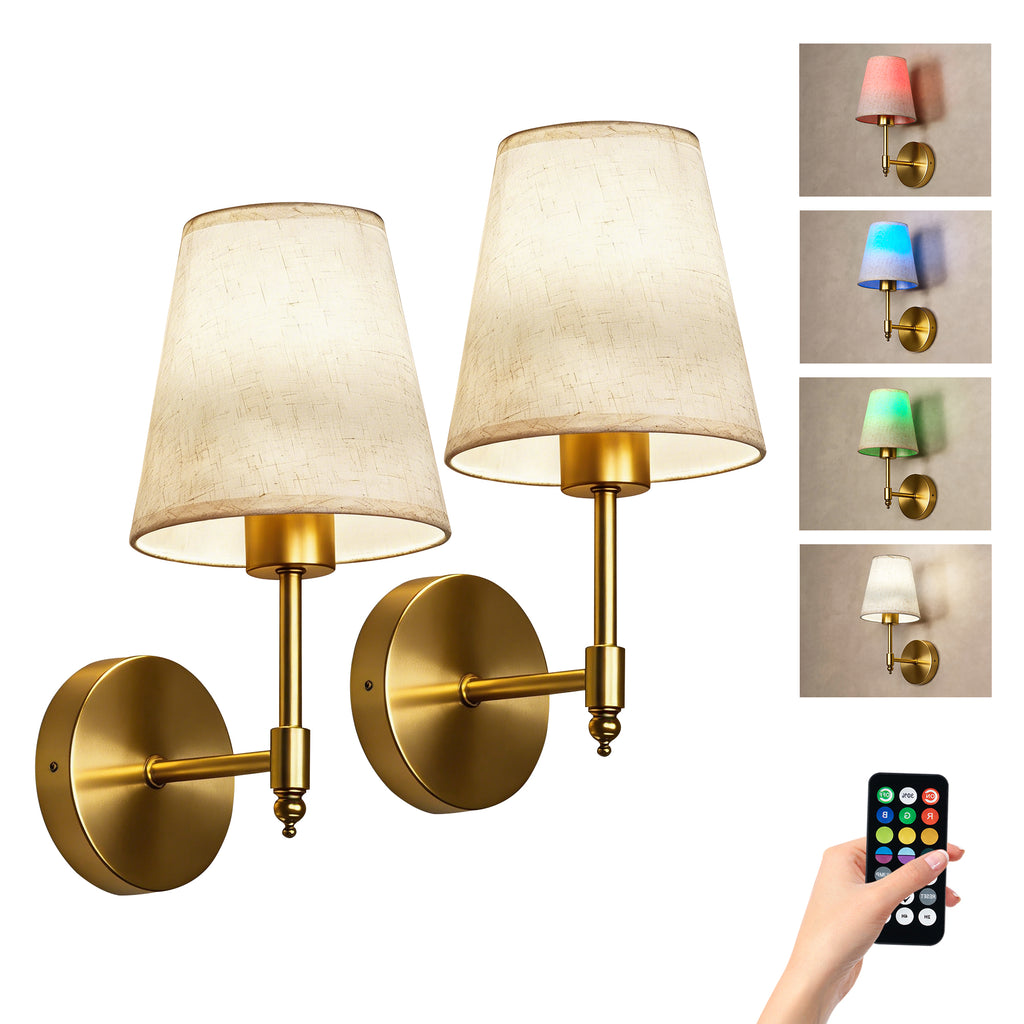 Dehowell Battery Operated Wireless Fabric Wall Sconces with Remote Contro For Living Room, Bedroom, Hallway, And Bathroom (Set of 2)