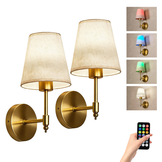 Dehowell Battery Operated Wireless Fabric Wall Sconces with Remote Contro For Living Room, Bedroom, Hallway, And Bathroom (Set of 2)