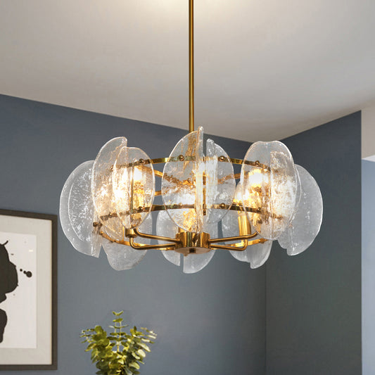 Dehowell Modern 6-Light Hammered Glass Disc Chandelier with Gold Fixture