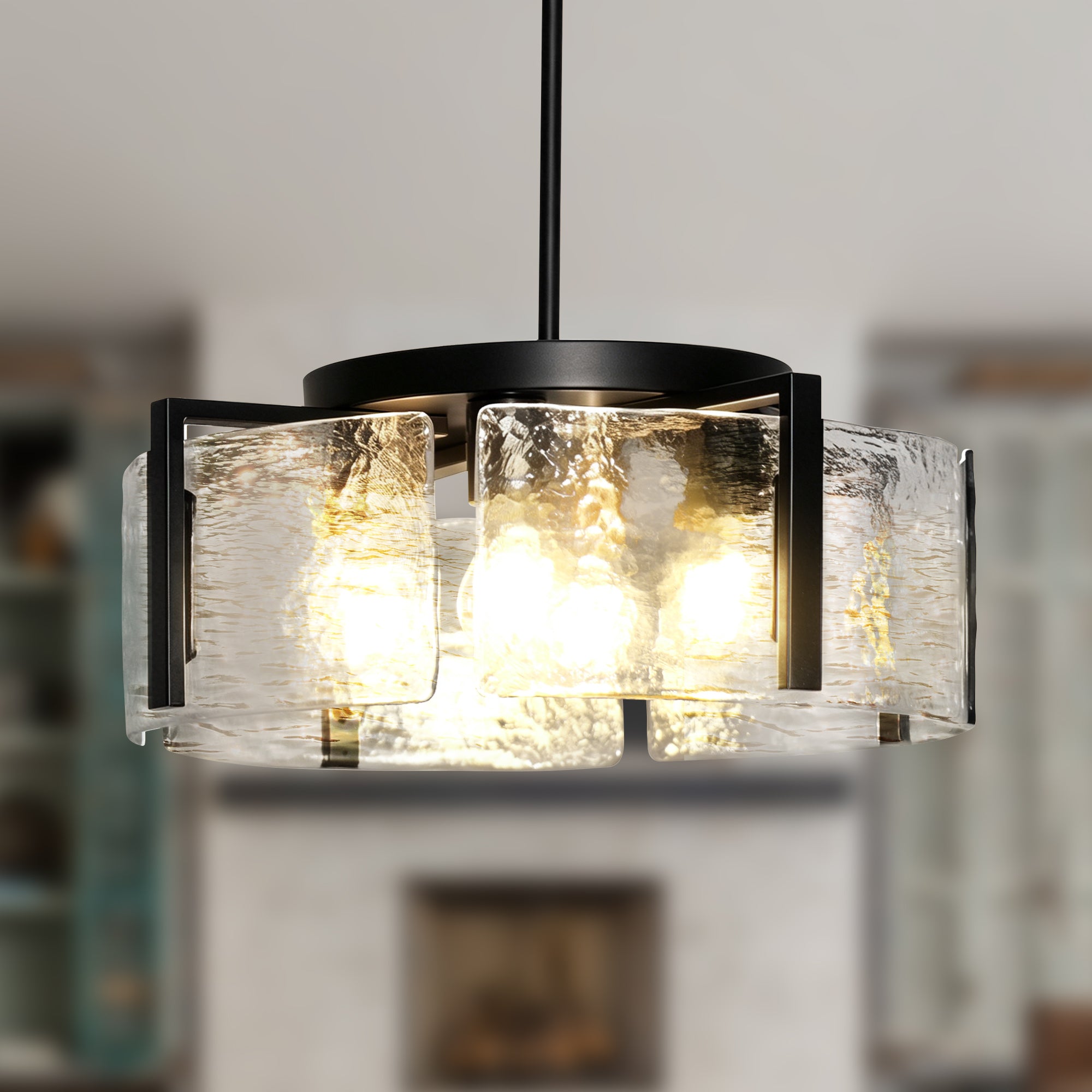 Dehowell 4-Light Modern Drum Chandelier with Textured Water Glass Shades