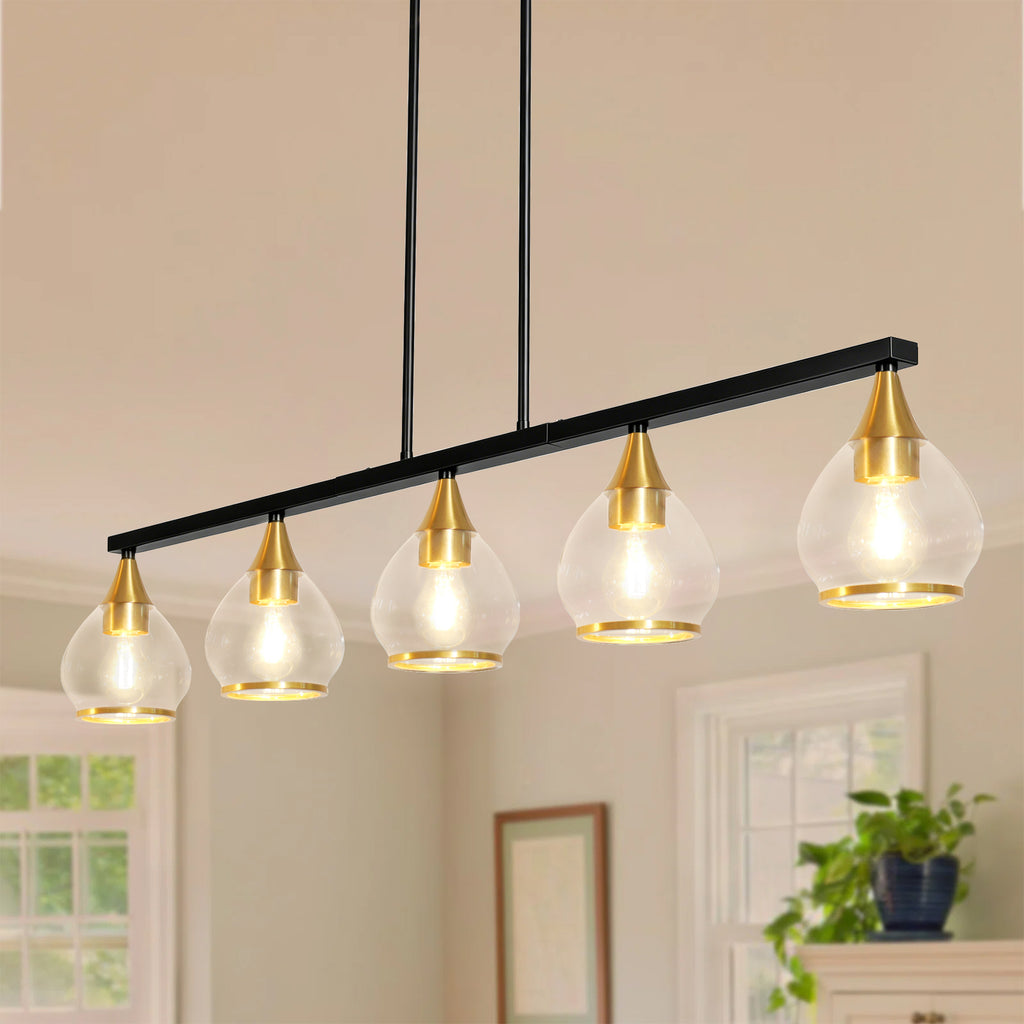 Dehowell 5-Light 40.94'' W Linear Kitchen Island Pendant with Clear Glass Shades