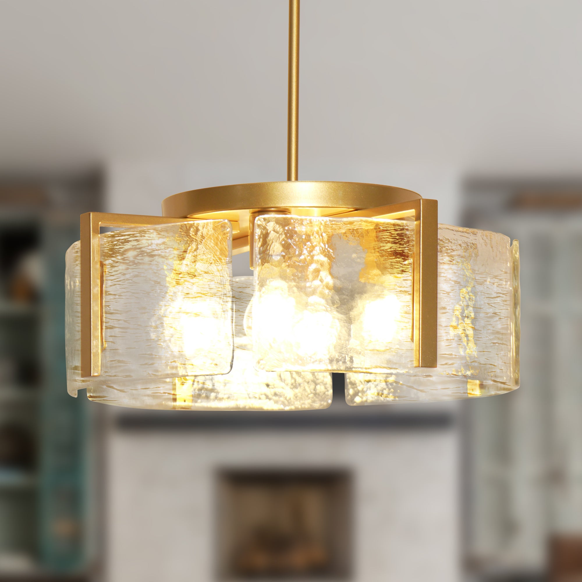 Dehowell 4-Light Modern Drum Chandelier with Textured Water Glass Shades