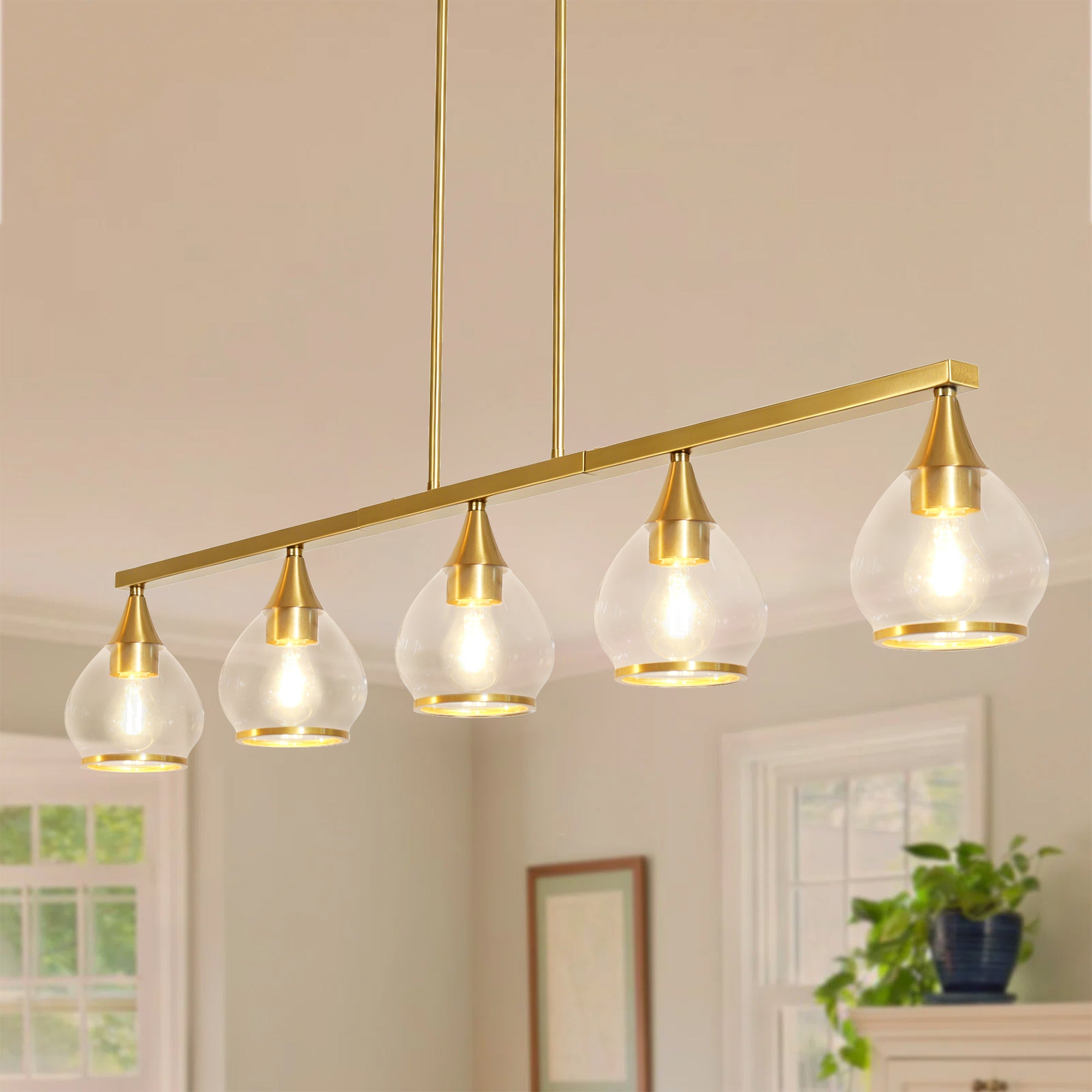 Dehowell 5-Light 40.94'' W Linear Kitchen Island Pendant with Clear Glass Shades