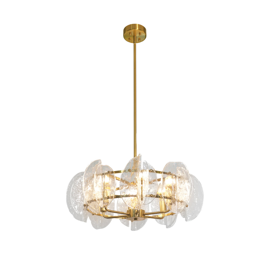 Dehowell Modern 6-Light Hammered Glass Disc Chandelier with Gold Fixture