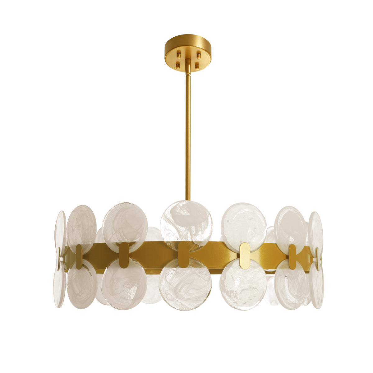 Modern 6 Light 27.56" Gold Chandelier with Handcrafted Cloud Glass Shades