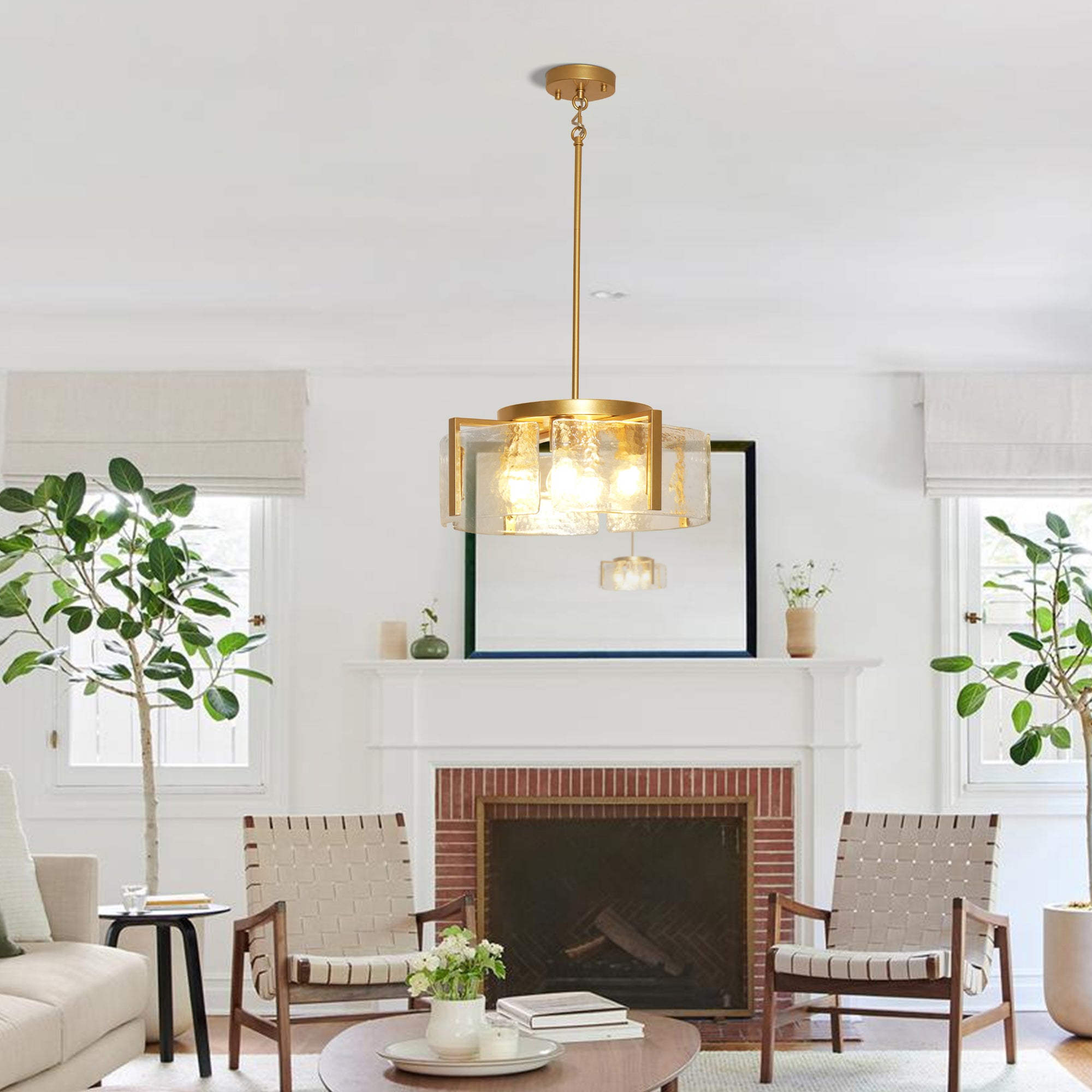 Dehowell 4-Light Modern Drum Chandelier with Textured Water Glass Shades