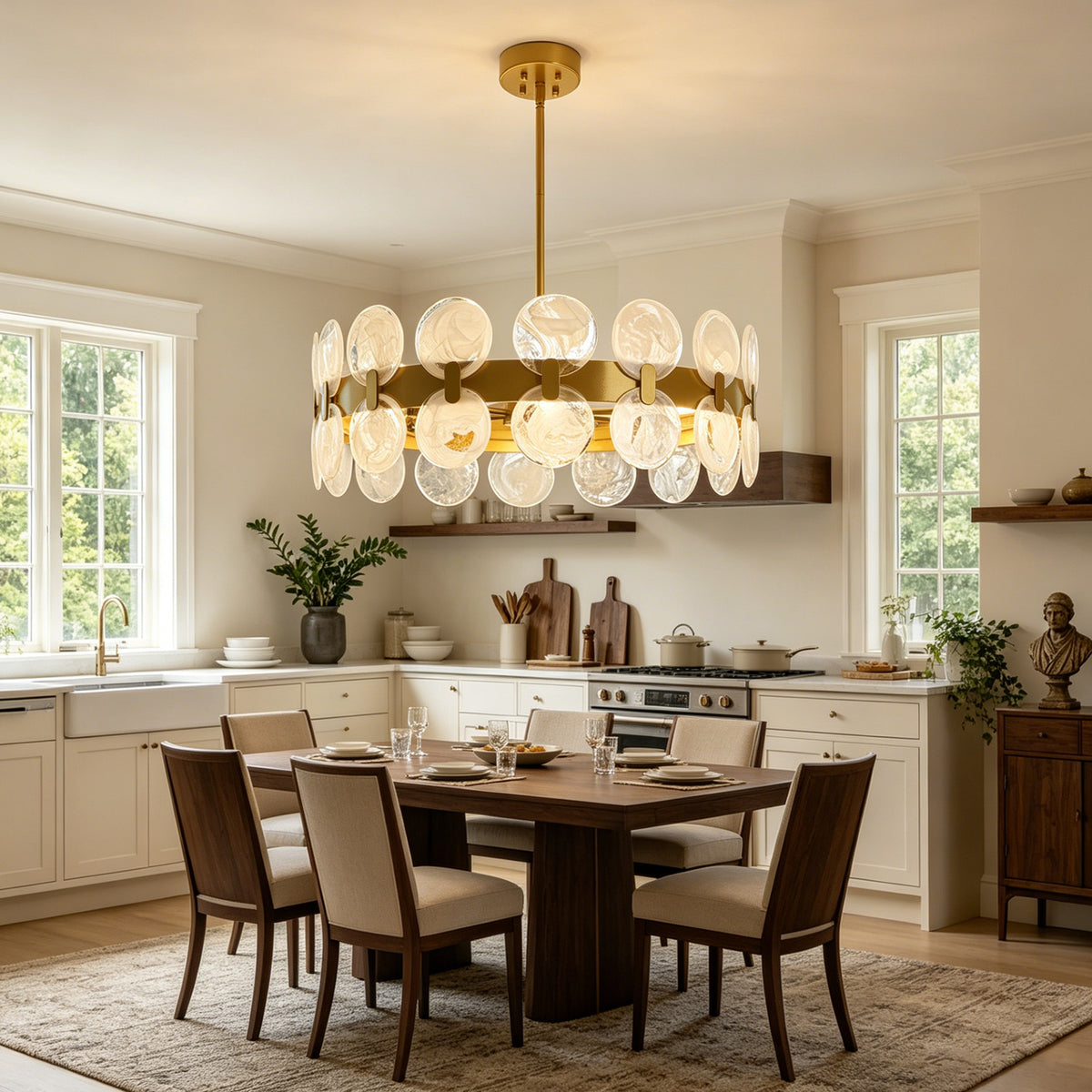 Modern 6 Light 27.56" Gold Chandelier with Handcrafted Cloud Glass Shades