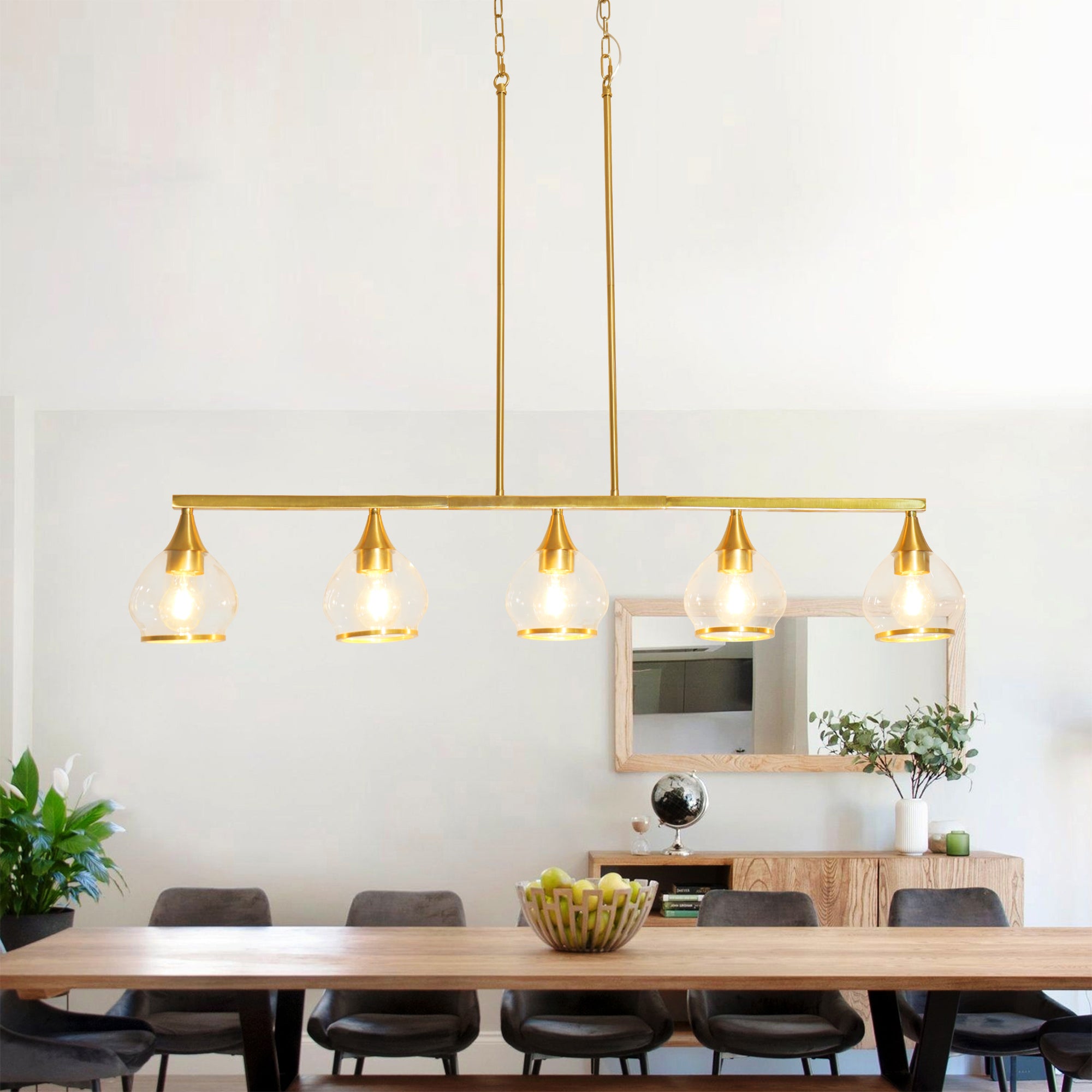 Dehowell 5-Light 40.94'' W Linear Kitchen Island Pendant with Clear Glass Shades