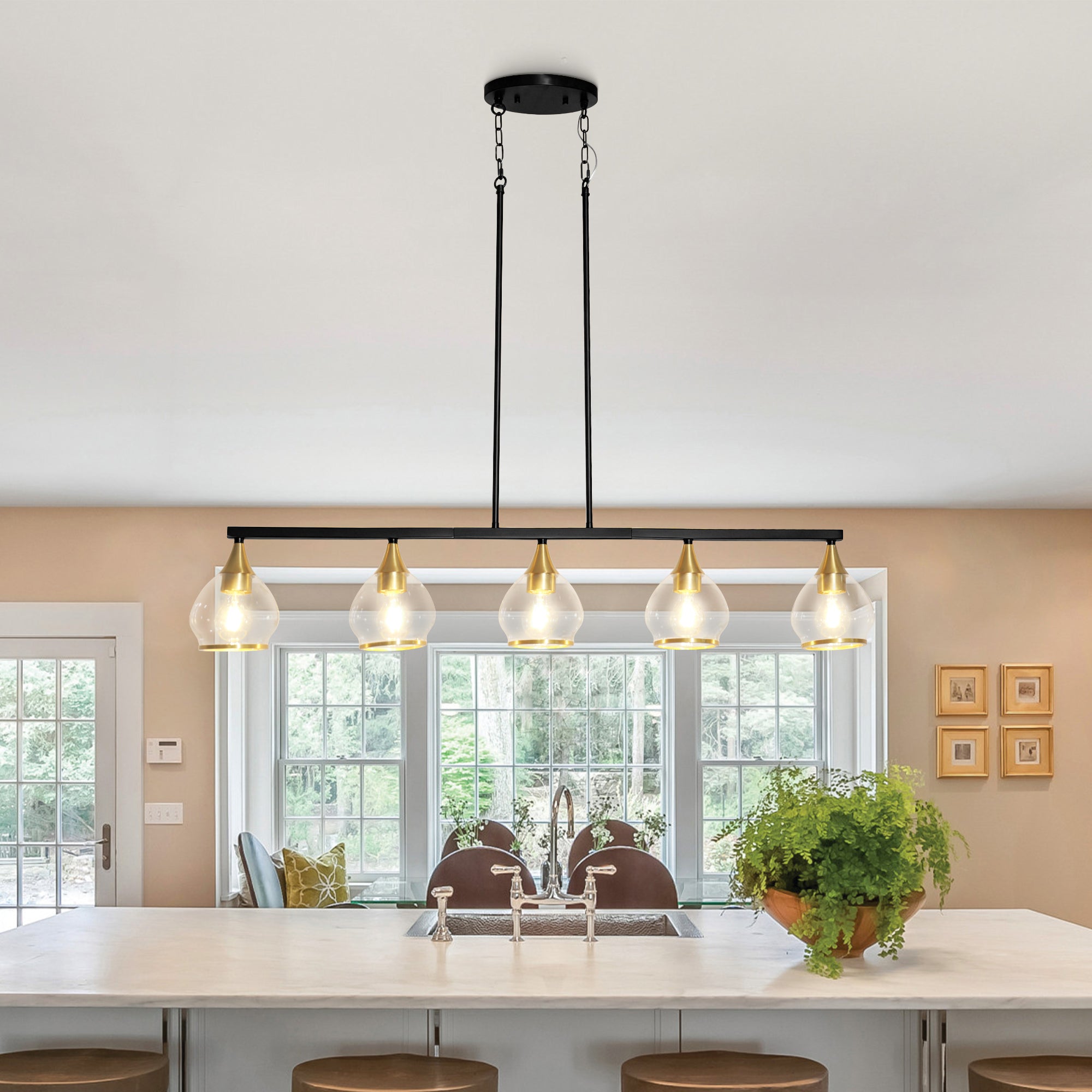 Dehowell 5-Light 40.94'' W Linear Kitchen Island Pendant with Clear Glass Shades