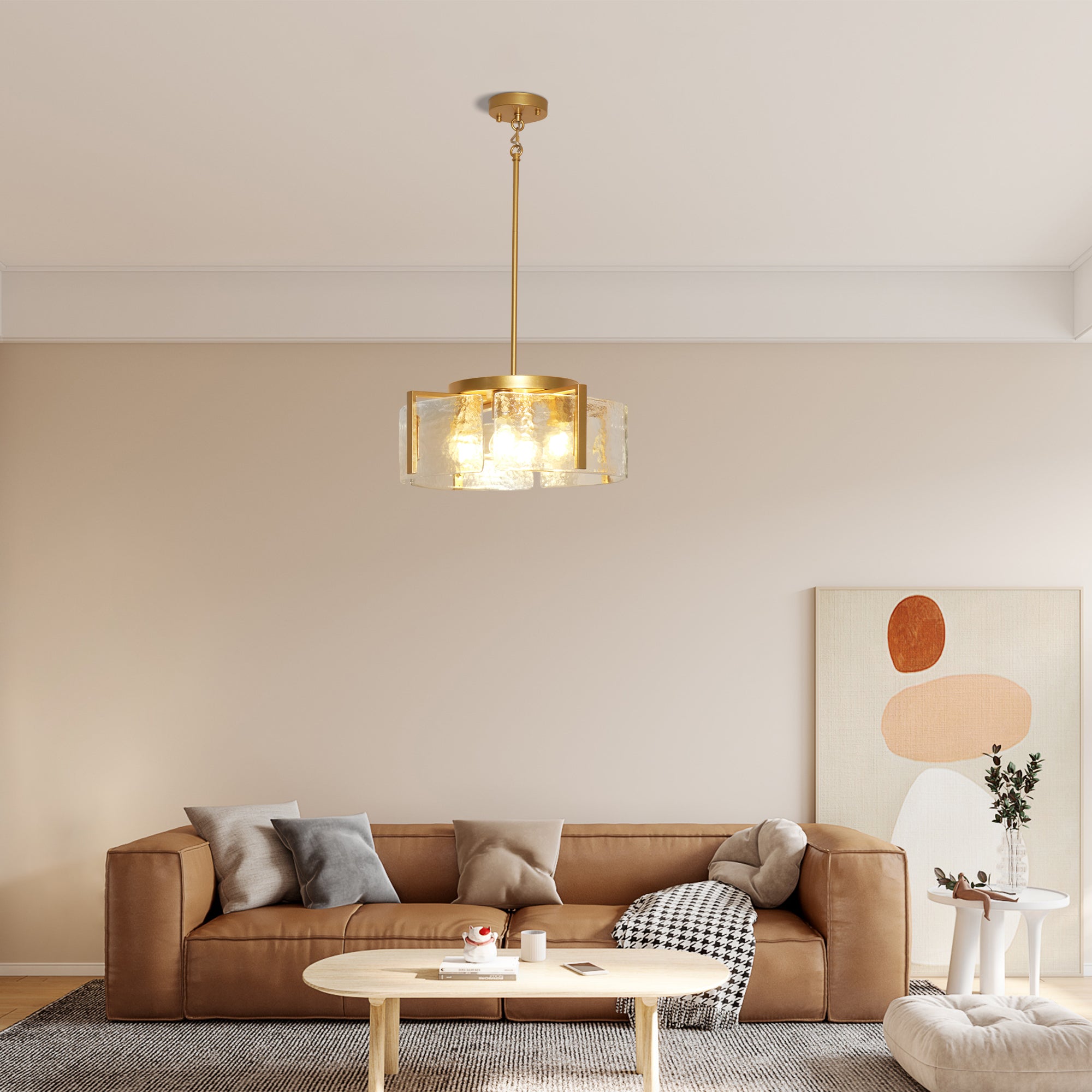 Dehowell 4-Light Modern Drum Chandelier with Textured Water Glass Shades