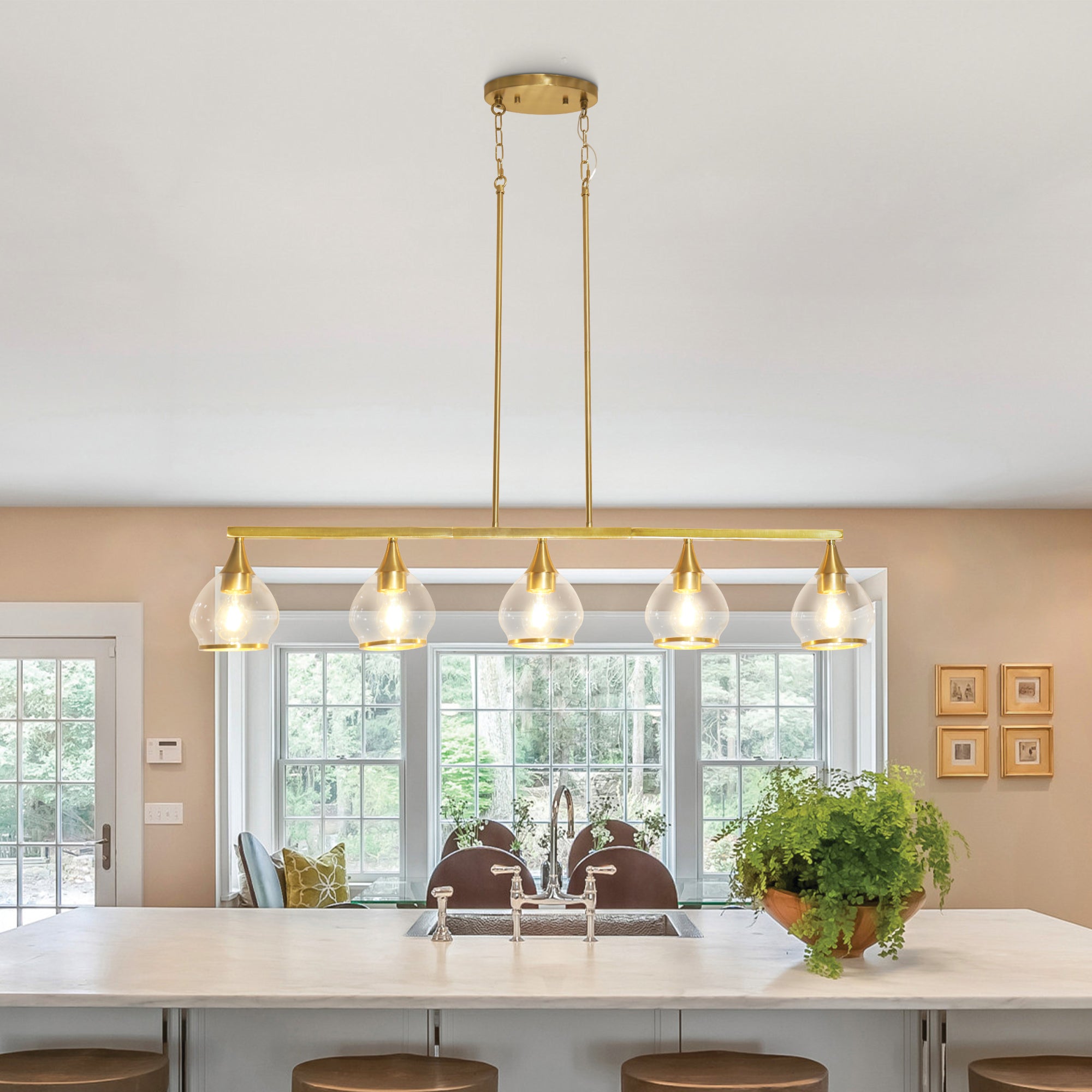 Dehowell 5-Light 40.94'' W Linear Kitchen Island Pendant with Clear Glass Shades