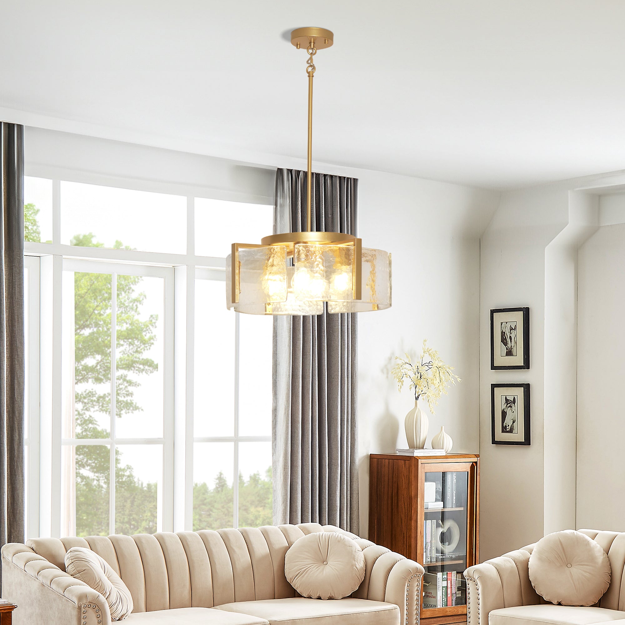 Dehowell 4-Light Modern Drum Chandelier with Textured Water Glass Shades
