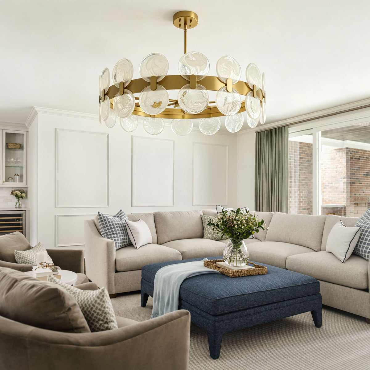 Modern 6 Light 27.56" Gold Chandelier with Handcrafted Cloud Glass Shades
