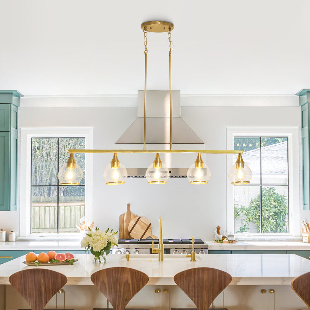 Dehowell 5-Light 40.94'' W Linear Kitchen Island Pendant with Clear Glass Shades