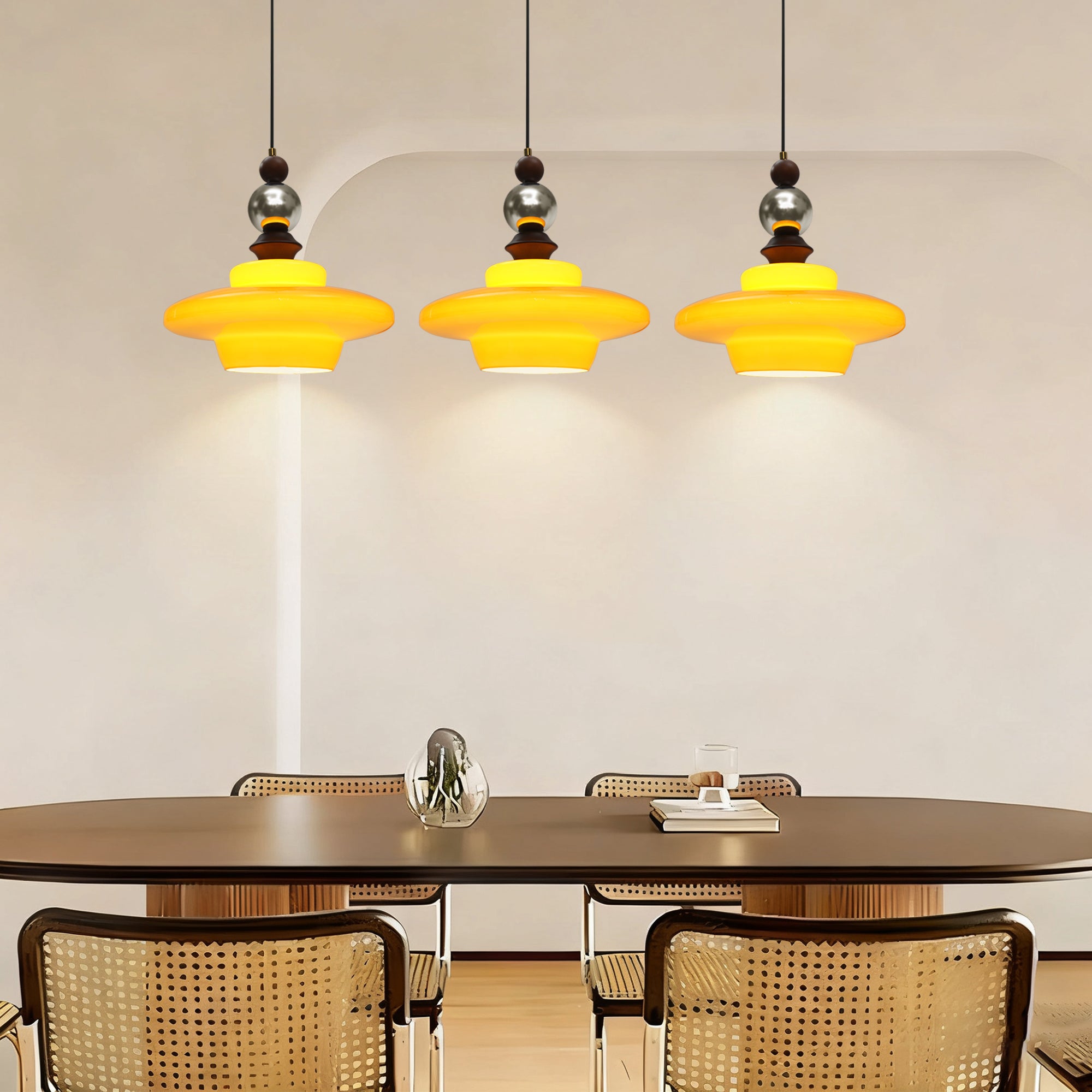 Dehowell Mid Century Glass Pendant Lamp With Wood & Metal Accents For Kitchen Island Living Dining Room