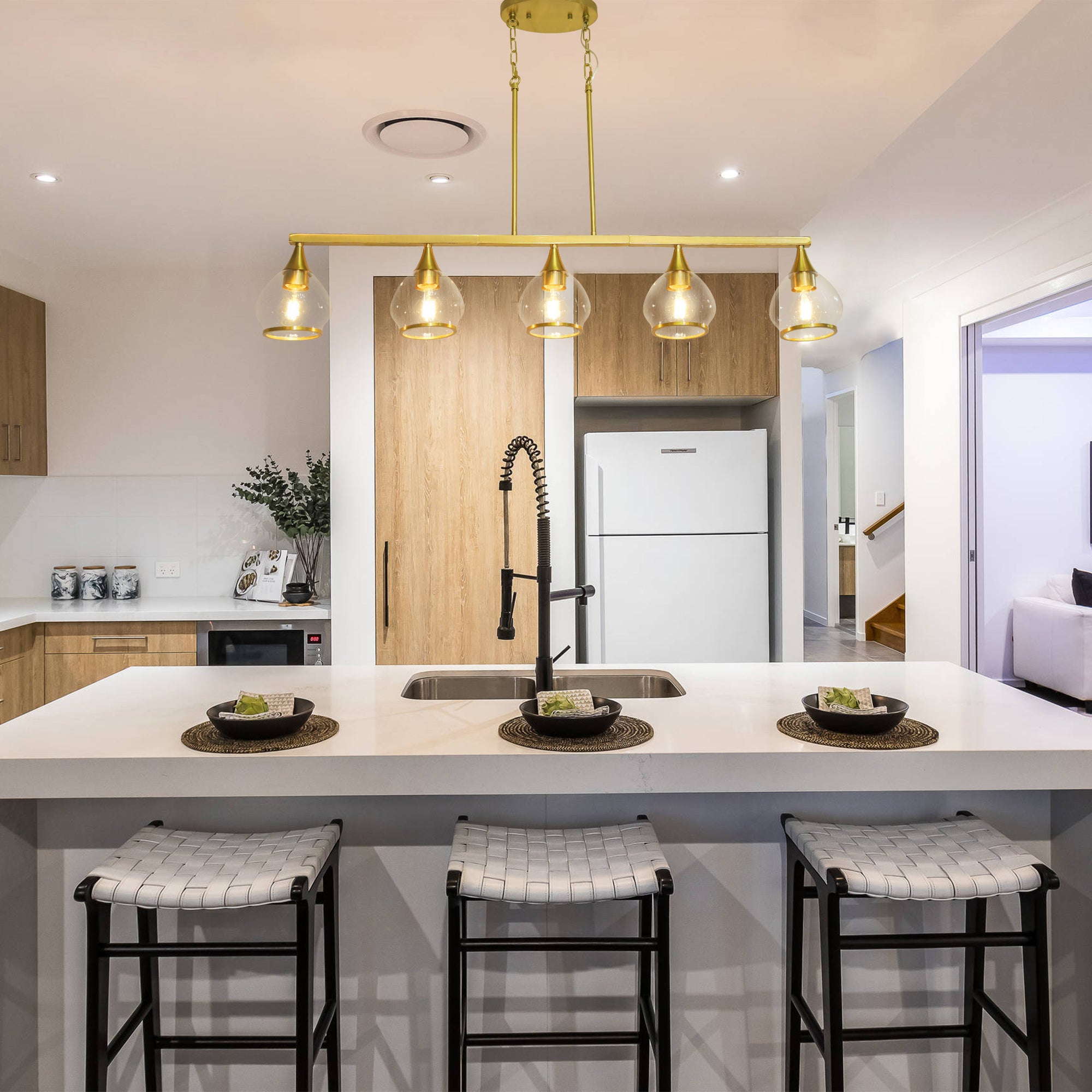 Dehowell 5-Light 40.94'' W Linear Kitchen Island Pendant with Clear Glass Shades