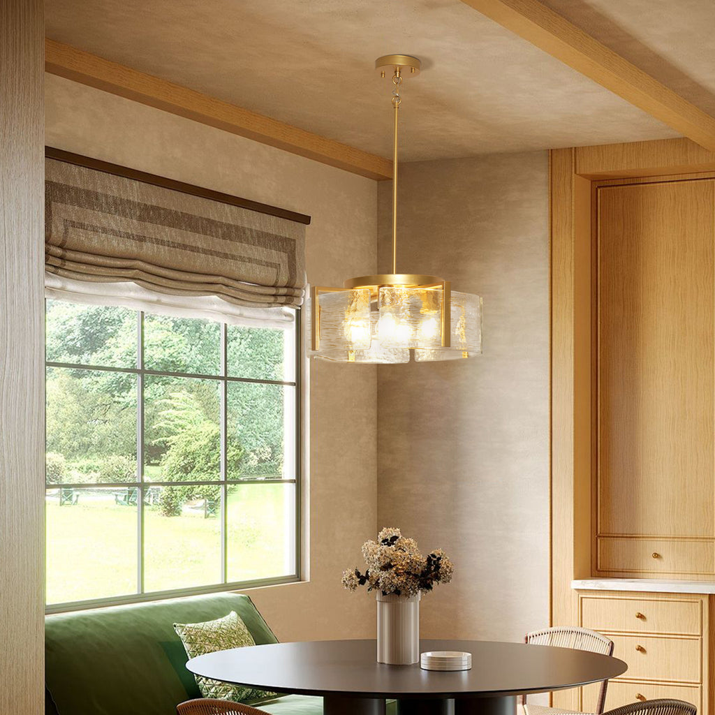 Dehowell 4-Light Modern Drum Chandelier with Textured Water Glass Shades