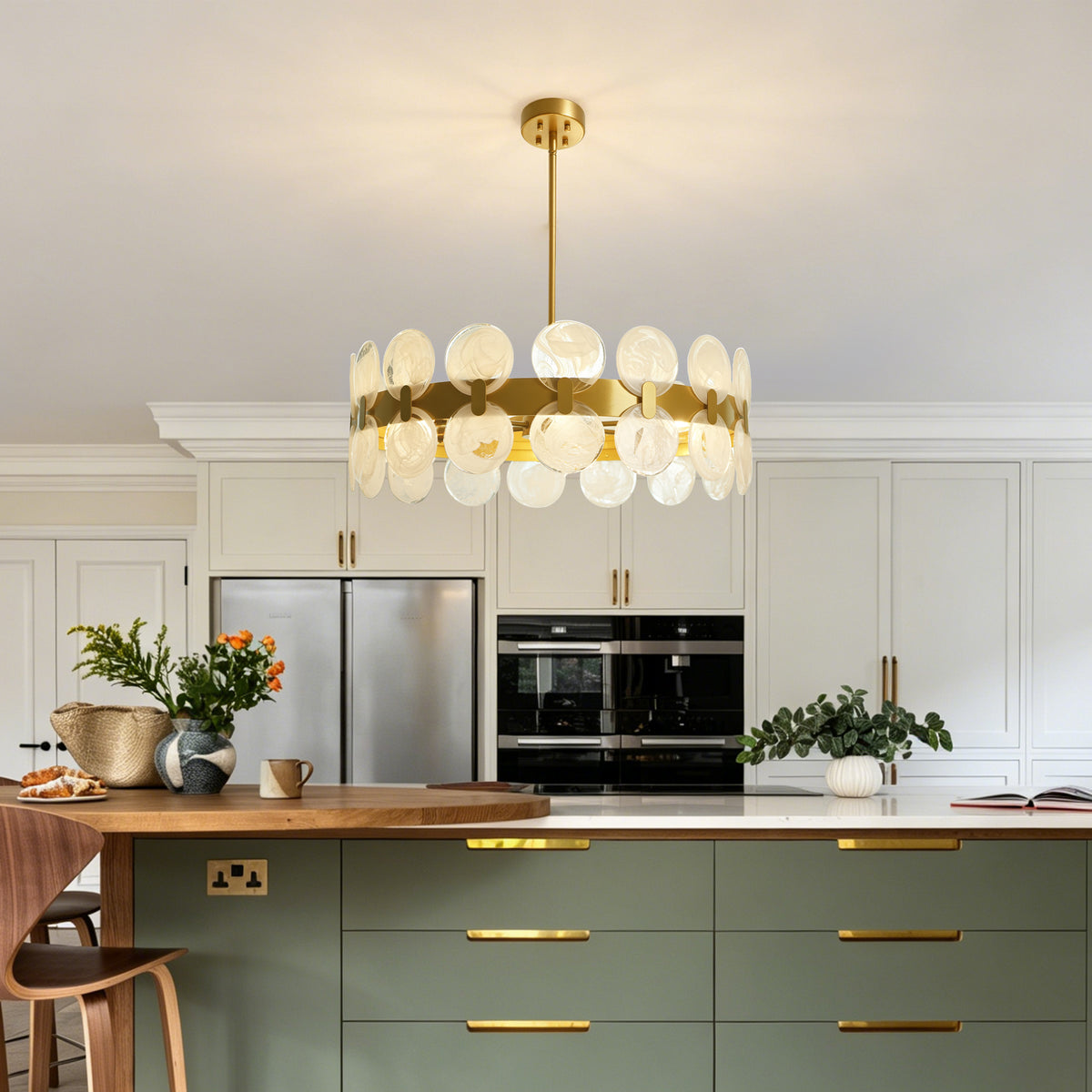 Modern 6 Light 27.56" Gold Chandelier with Handcrafted Cloud Glass Shades