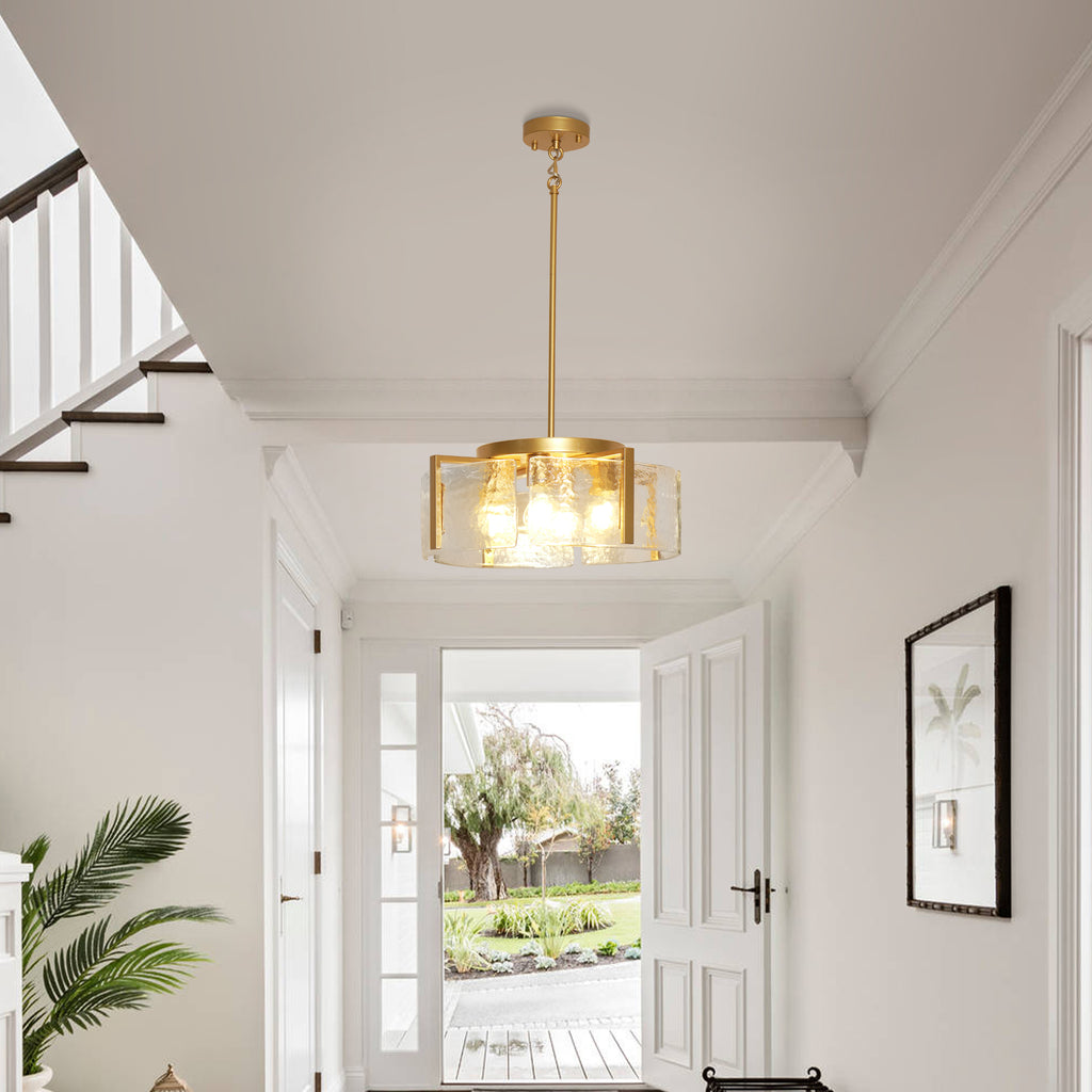 Dehowell 4-Light Modern Drum Chandelier with Textured Water Glass Shades