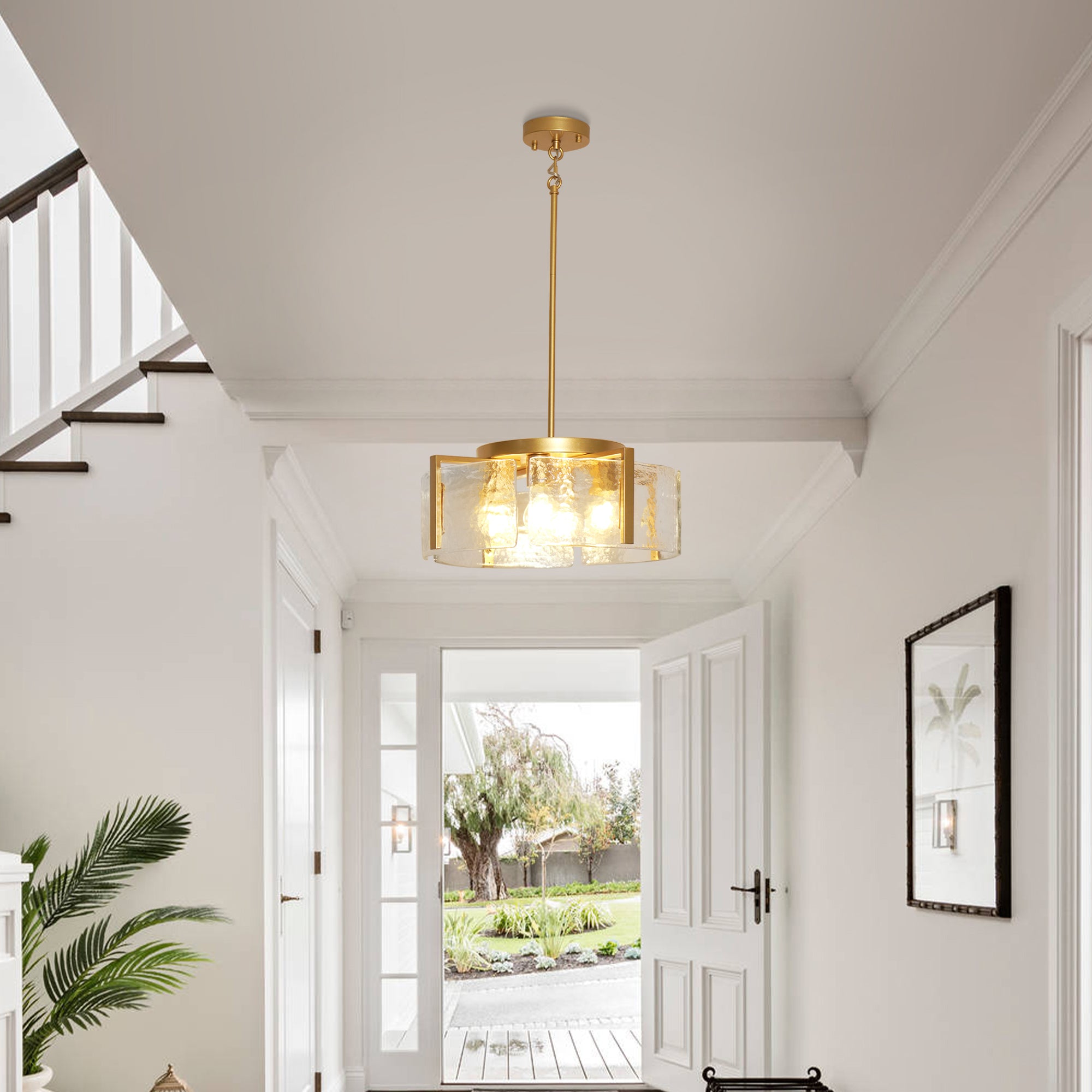 Dehowell 4-Light Modern Drum Chandelier with Textured Water Glass Shades