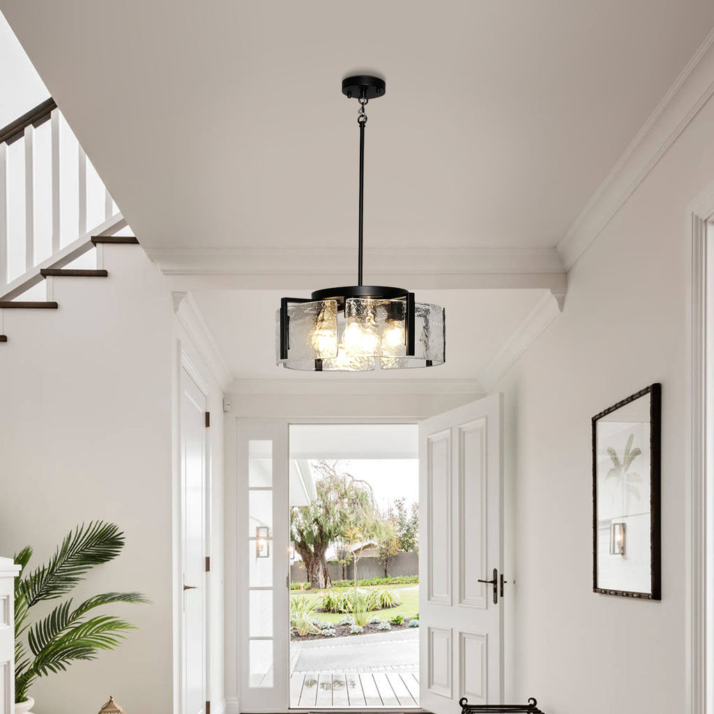 Dehowell 4-Light Modern Drum Chandelier with Textured Water Glass Shades
