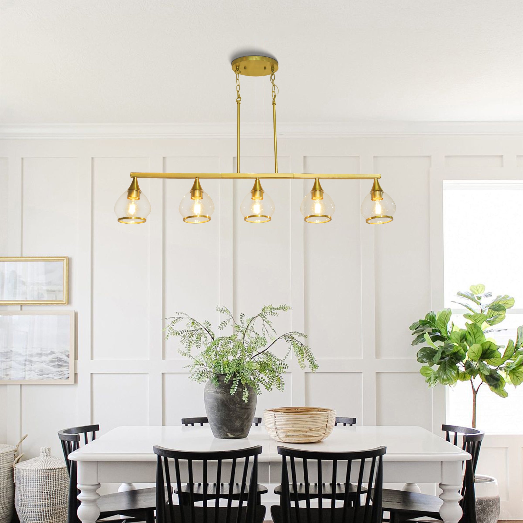 Dehowell 5-Light 40.94'' W Linear Kitchen Island Pendant with Clear Glass Shades