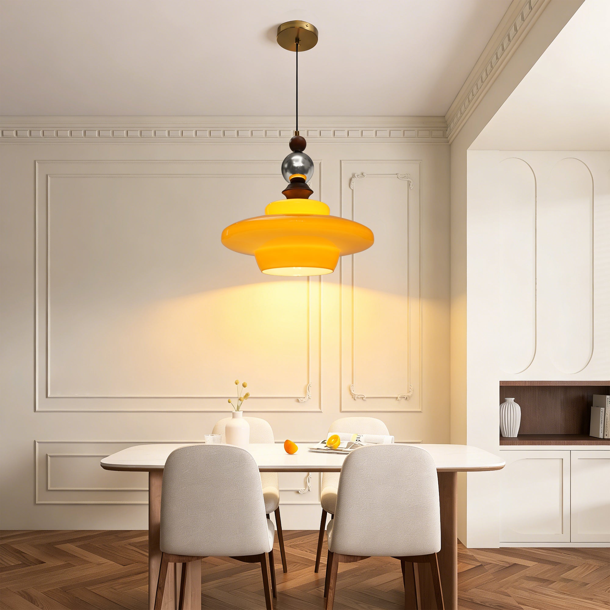 Dehowell Mid Century Glass Pendant Lamp With Wood & Metal Accents For Kitchen Island Living Dining Room
