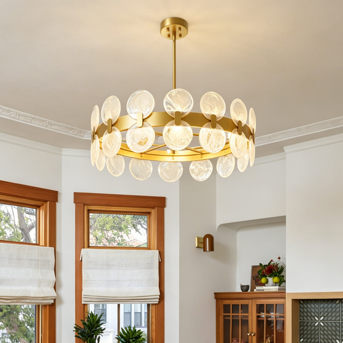 Modern 6 Light 27.56" Gold Chandelier with Handcrafted Cloud Glass Shades