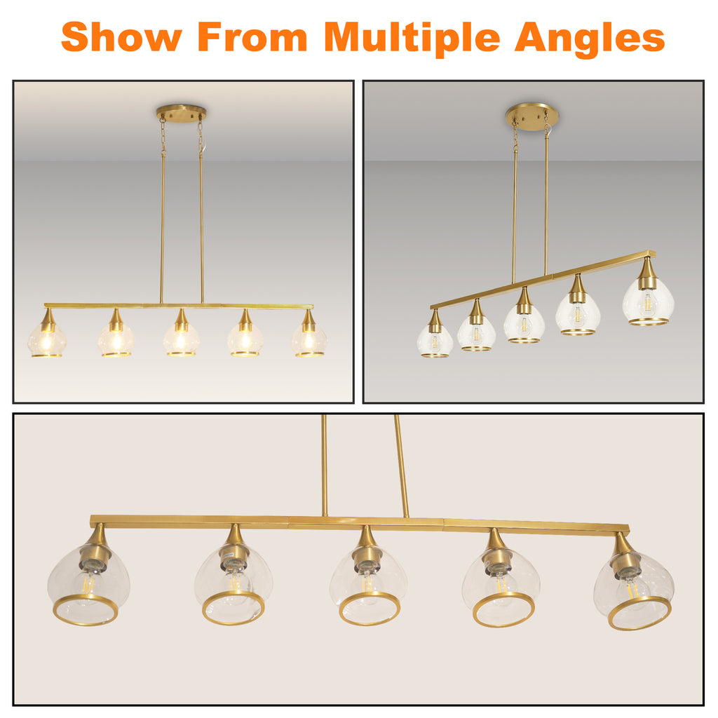 Dehowell 5-Light 40.94'' W Linear Kitchen Island Pendant with Clear Glass Shades