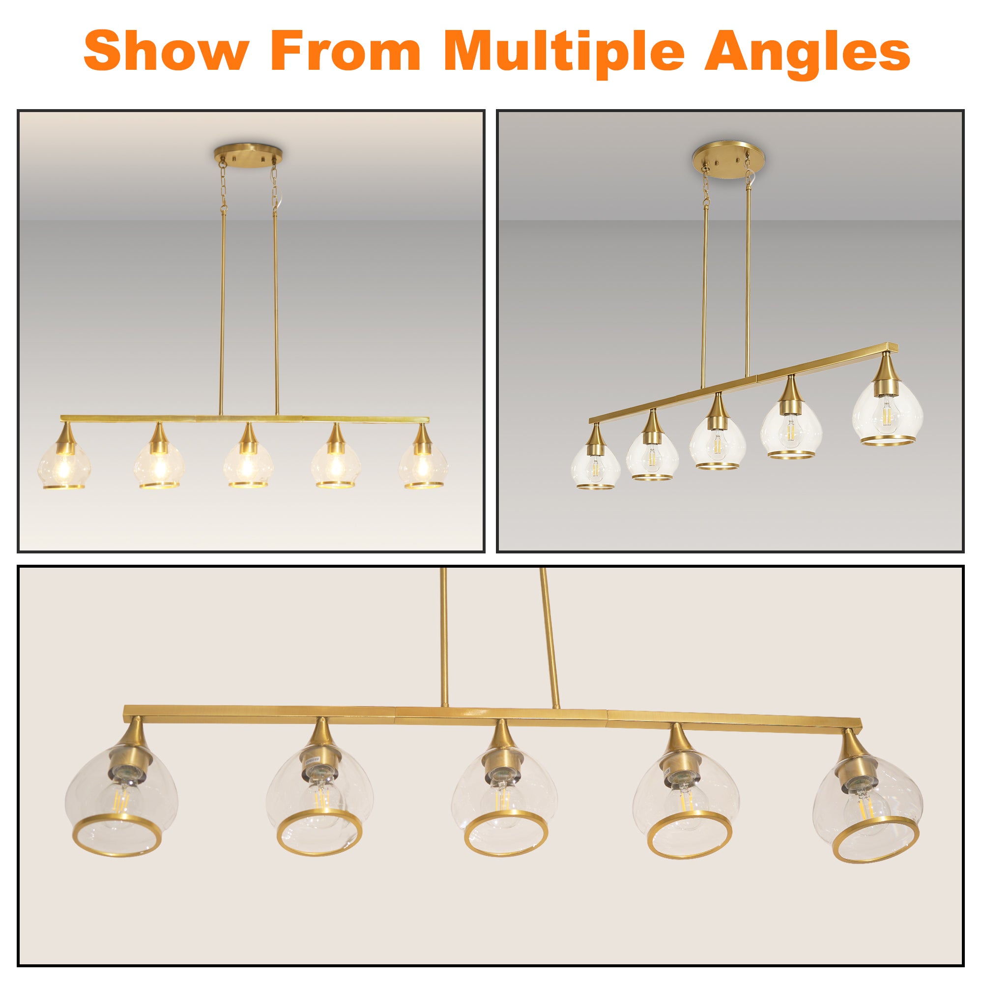 Dehowell 5-Light 40.94'' W Linear Kitchen Island Pendant with Clear Glass Shades