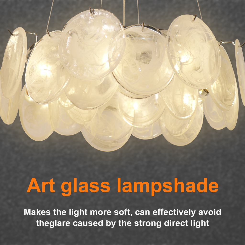 Dehowell 8-Light Cloud Glass Disc Chandelier - Polished Chrome Finish