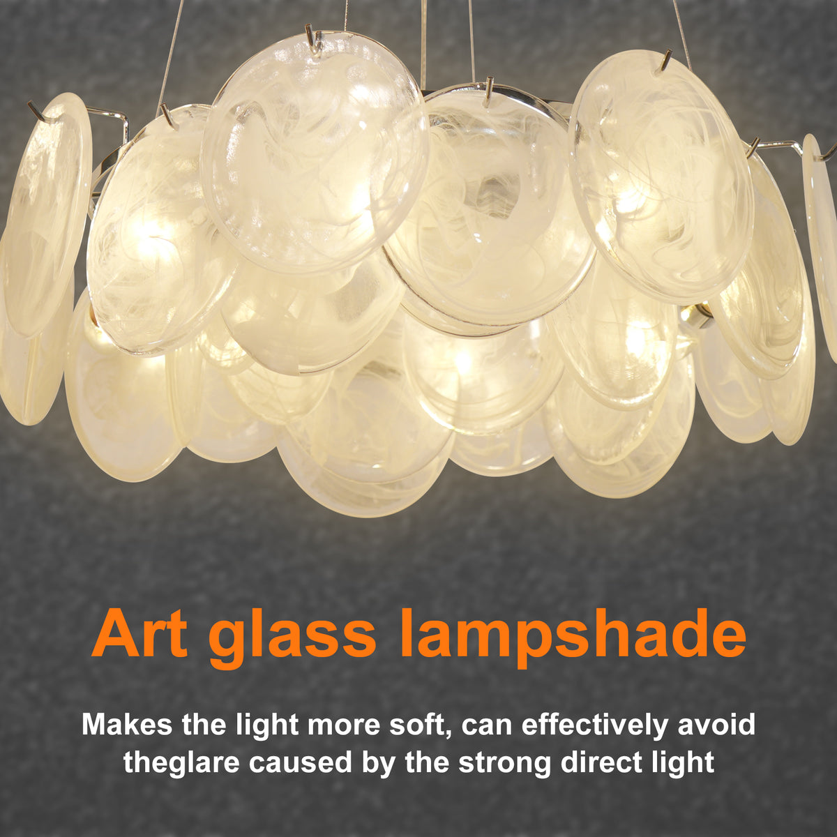 Dehowell 8-Light Cloud Glass Disc Chandelier - Polished Chrome Finish