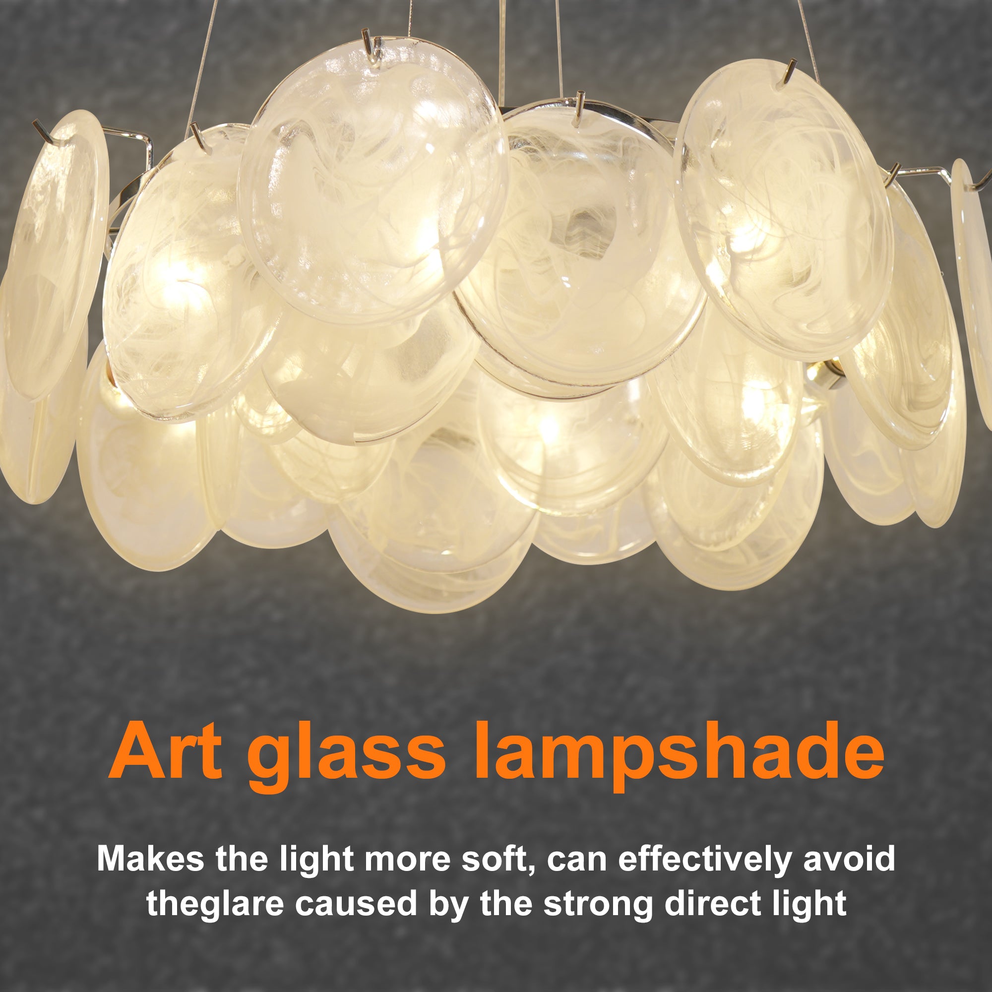 Dehowell 8-Light Cloud Glass Disc Chandelier - Polished Chrome Finish