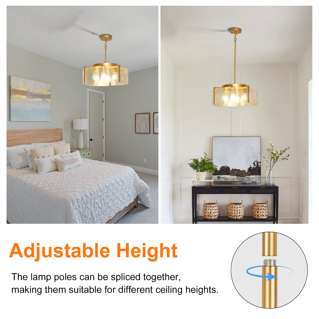 Dehowell 4-Light Modern Drum Chandelier with Textured Water Glass Shades
