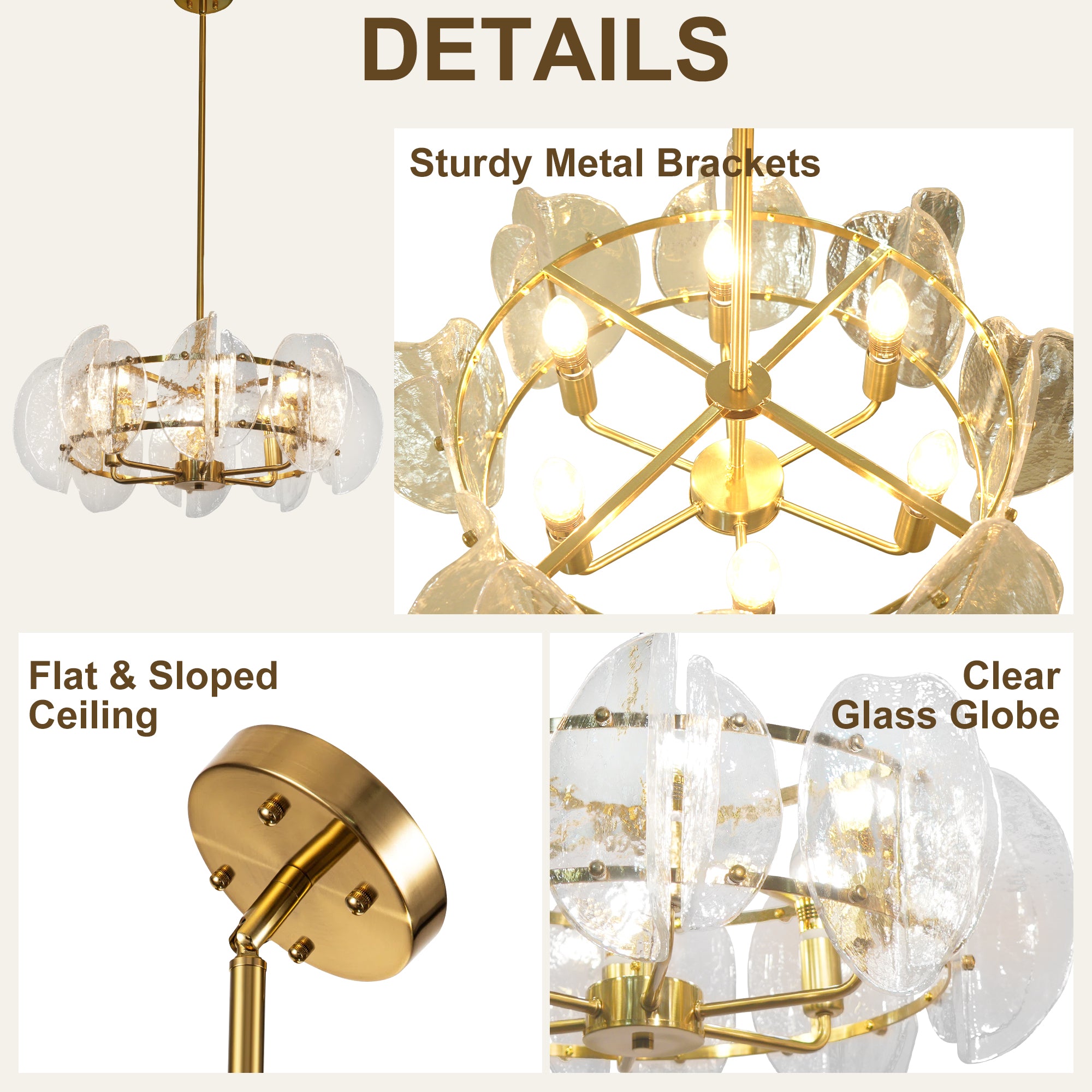 Dehowell Modern 6-Light Hammered Glass Disc Chandelier with Gold Fixture