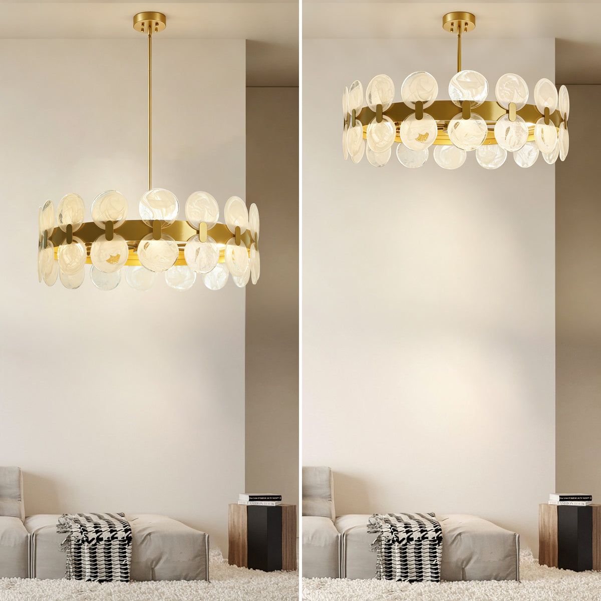 Modern 6 Light 27.56" Gold Chandelier with Handcrafted Cloud Glass Shades