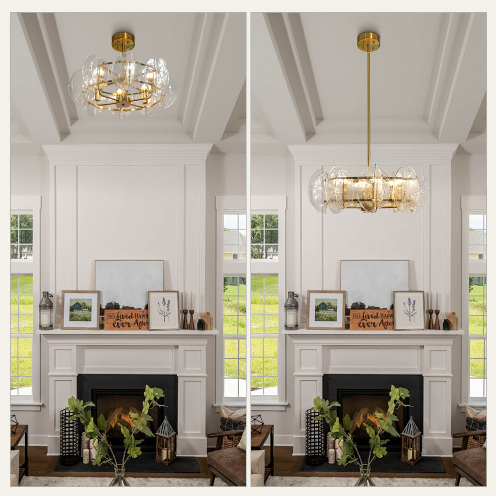 Dehowell Modern 6-Light Hammered Glass Disc Chandelier with Gold Fixture