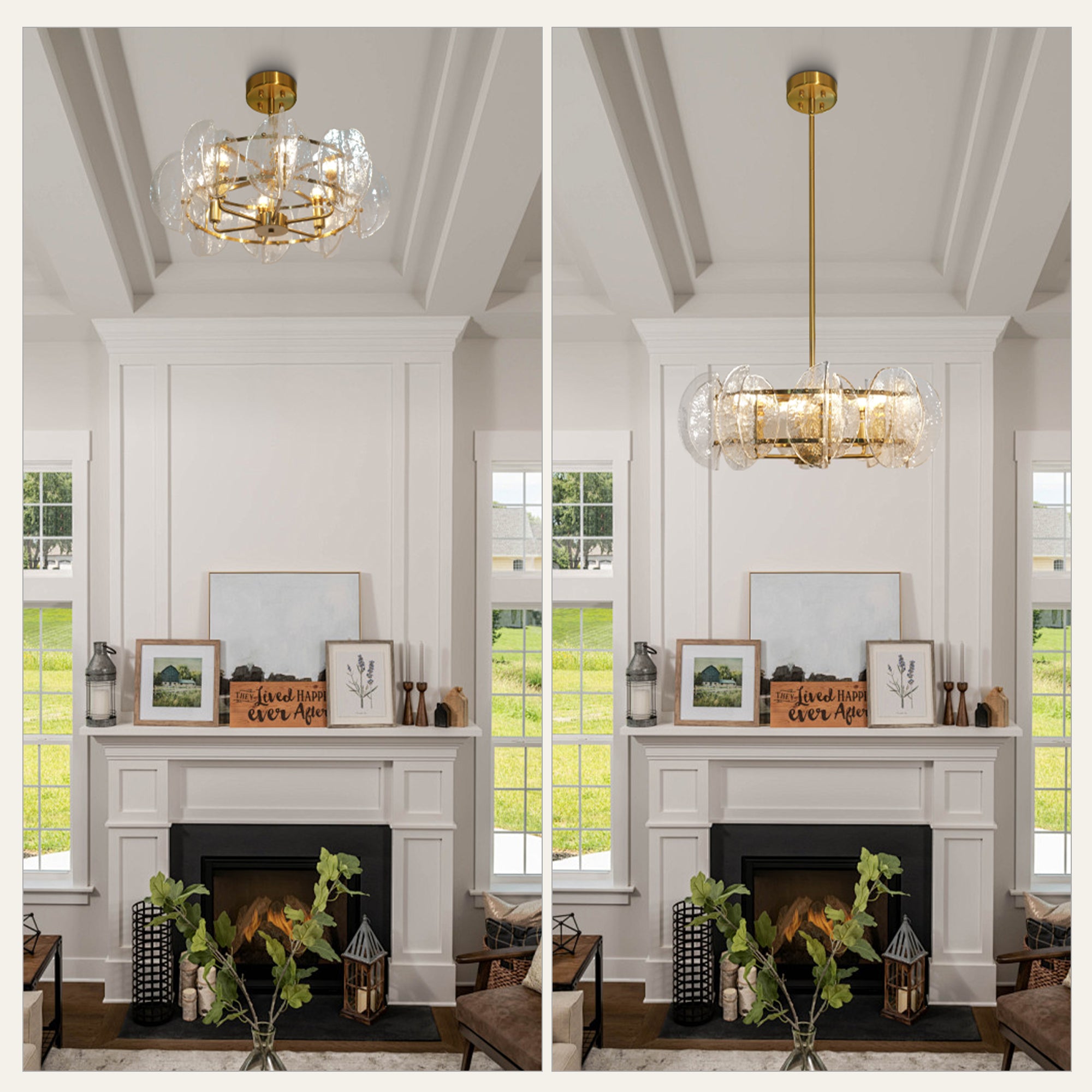 Dehowell Modern 6-Light Hammered Glass Disc Chandelier with Gold Fixture
