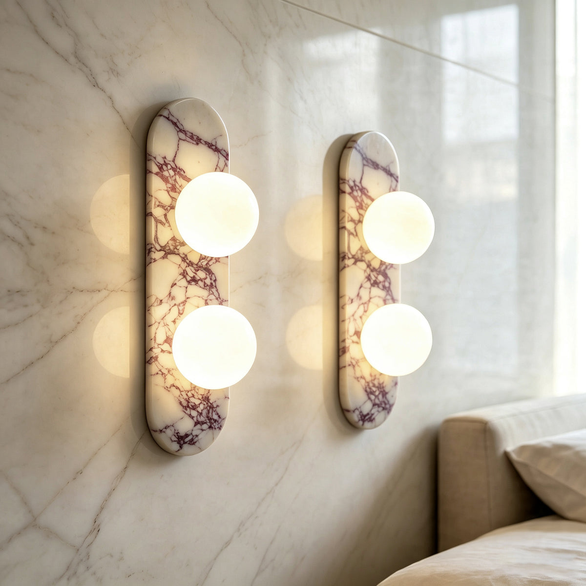 17.32" Bulgari Modern Natural Alabaster Wall Sconce with Globe Shade (G9 Bulbs Included)