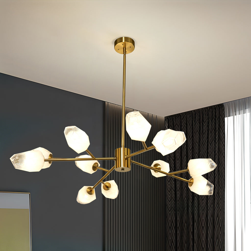 Dehowell 12-Light Modern Brushed Gold Sputnik Chandelier with Glass Awl Shades