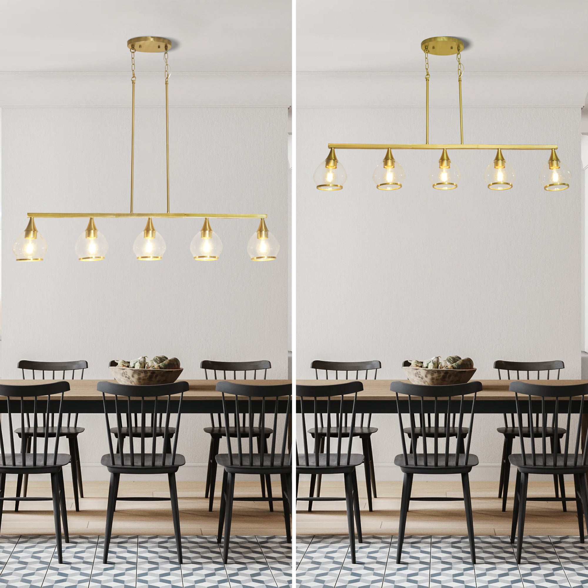Dehowell 5-Light 40.94'' W Linear Kitchen Island Pendant with Clear Glass Shades
