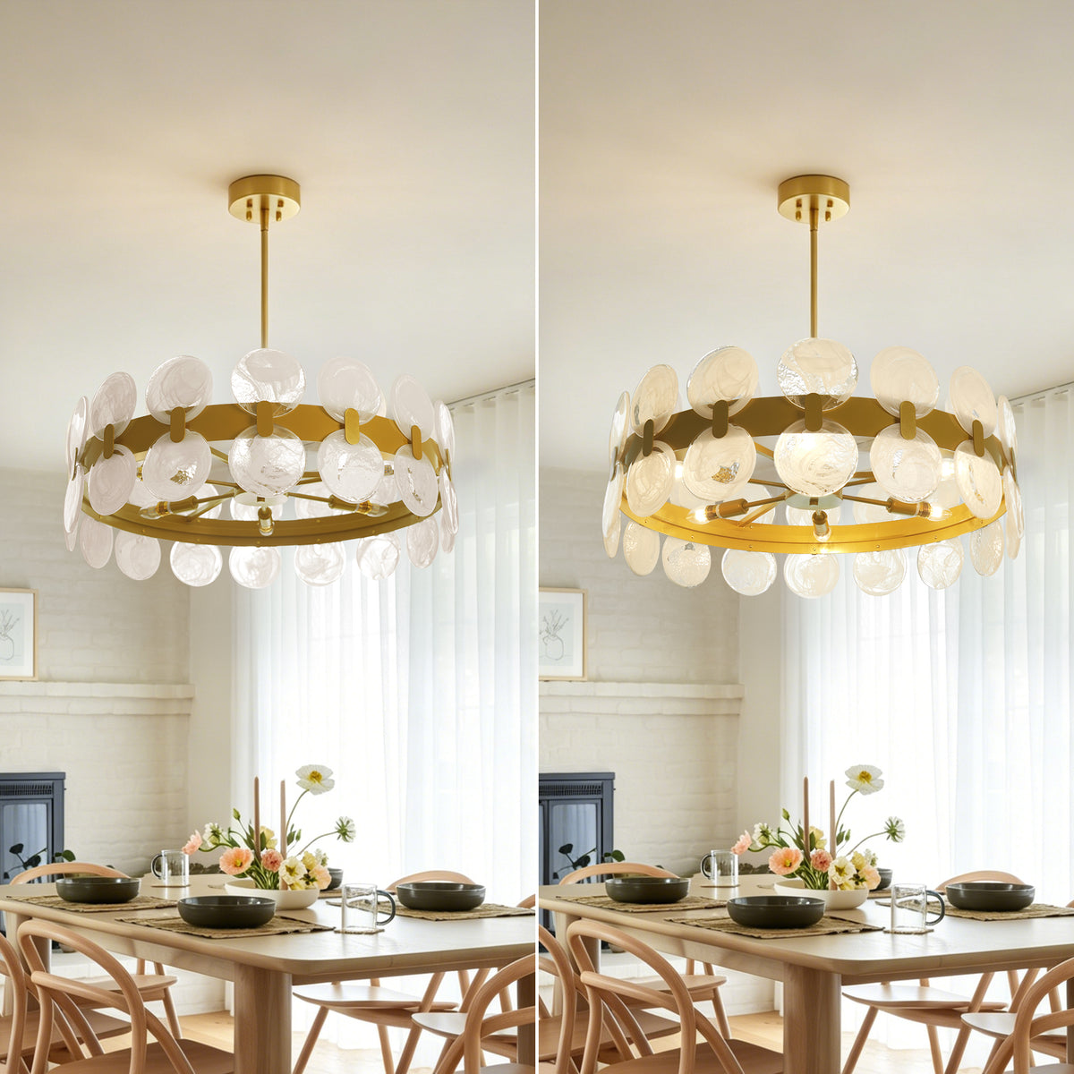 Modern 6 Light 27.56" Gold Chandelier with Handcrafted Cloud Glass Shades