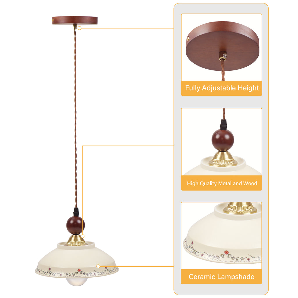 Dehowell Vintage Floral Hand-Painted Ceramic Pendant Light