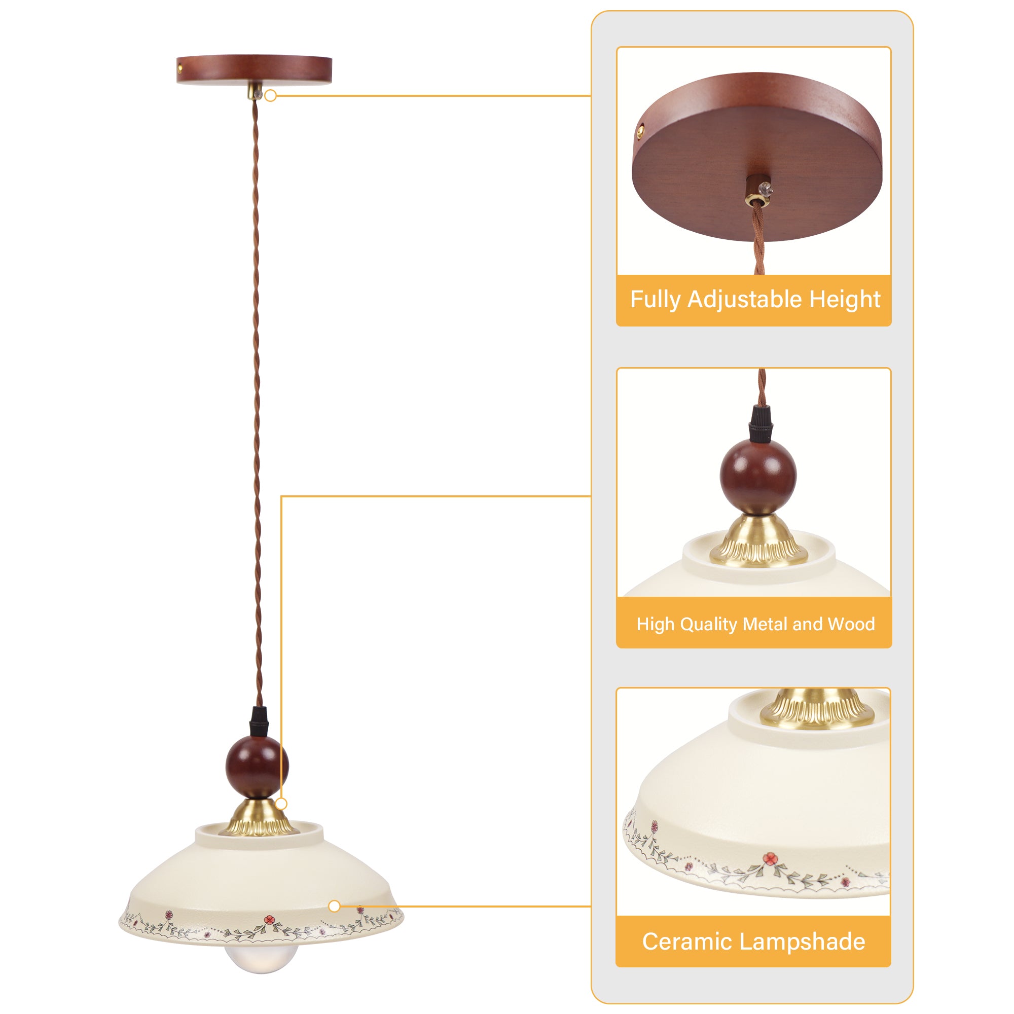 Dehowell Vintage Floral Hand-Painted Ceramic Pendant Light