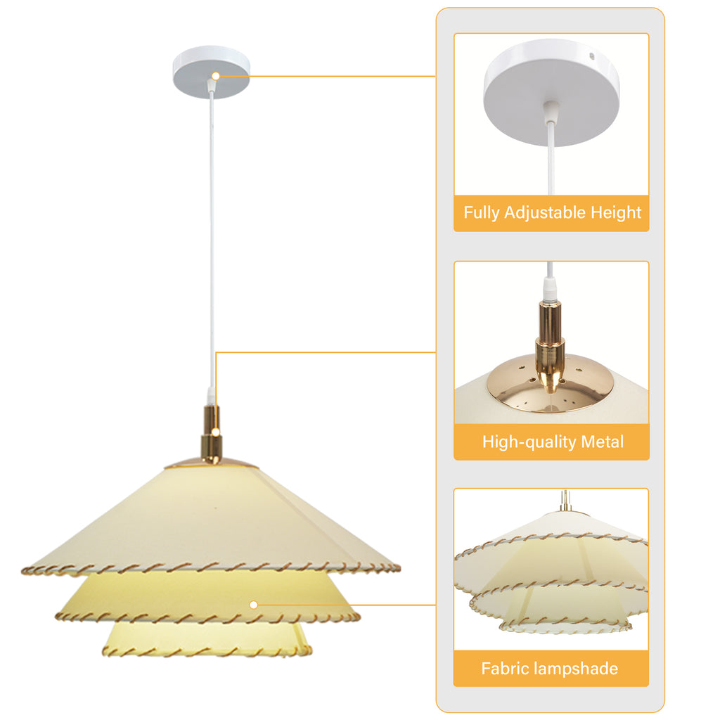Dehowell Boho 3-tier Fabric Pendant Light With Hand-stitched Rope Detailing