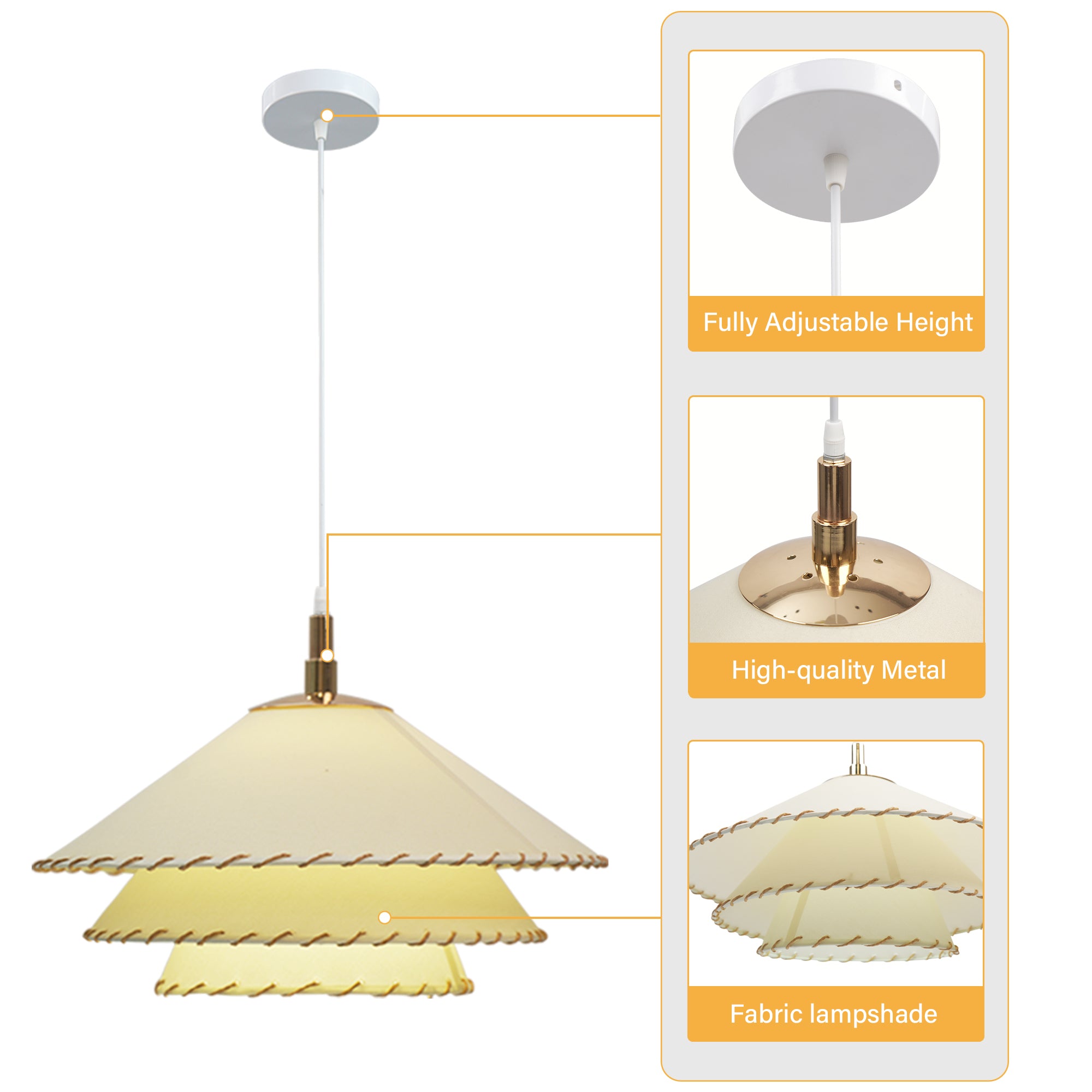 Dehowell Boho 3-tier Fabric Pendant Light With Hand-stitched Rope Detailing