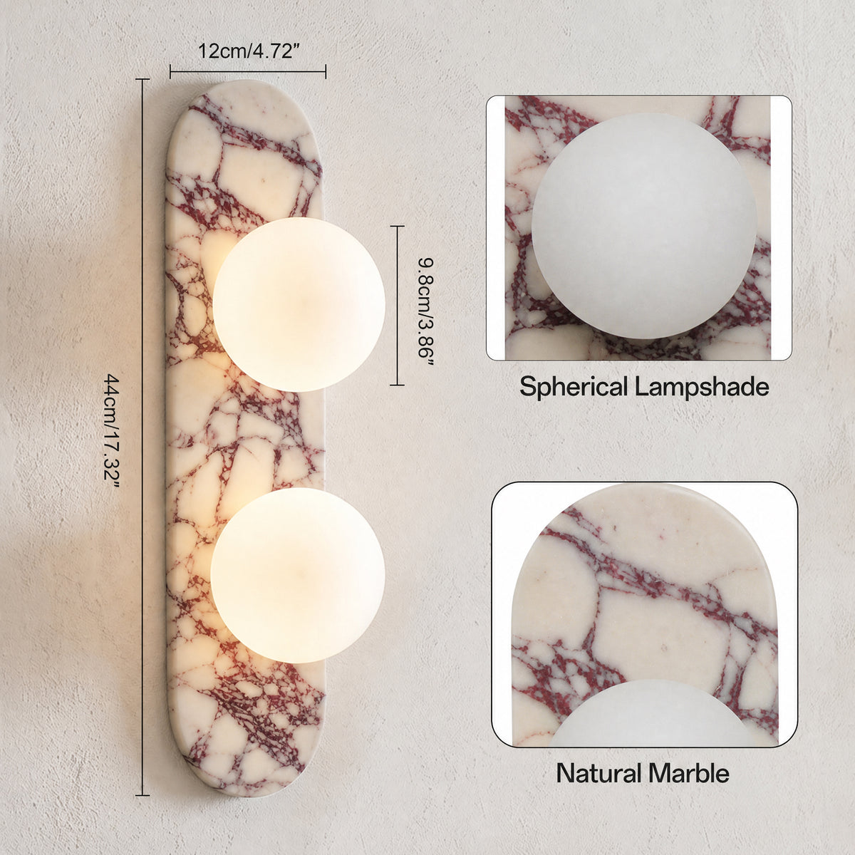 17.32" Bulgari Modern Natural Alabaster Wall Sconce with Globe Shade (G9 Bulbs Included)