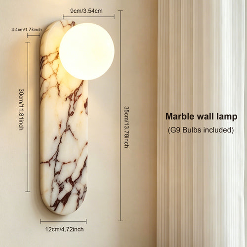 Dehowell 13.78in Bulgari Marble Wall Sconces,modern Nutural Alabaster Wall Light With Glass Globe Shade,g9 Lights Including (Set of 2)