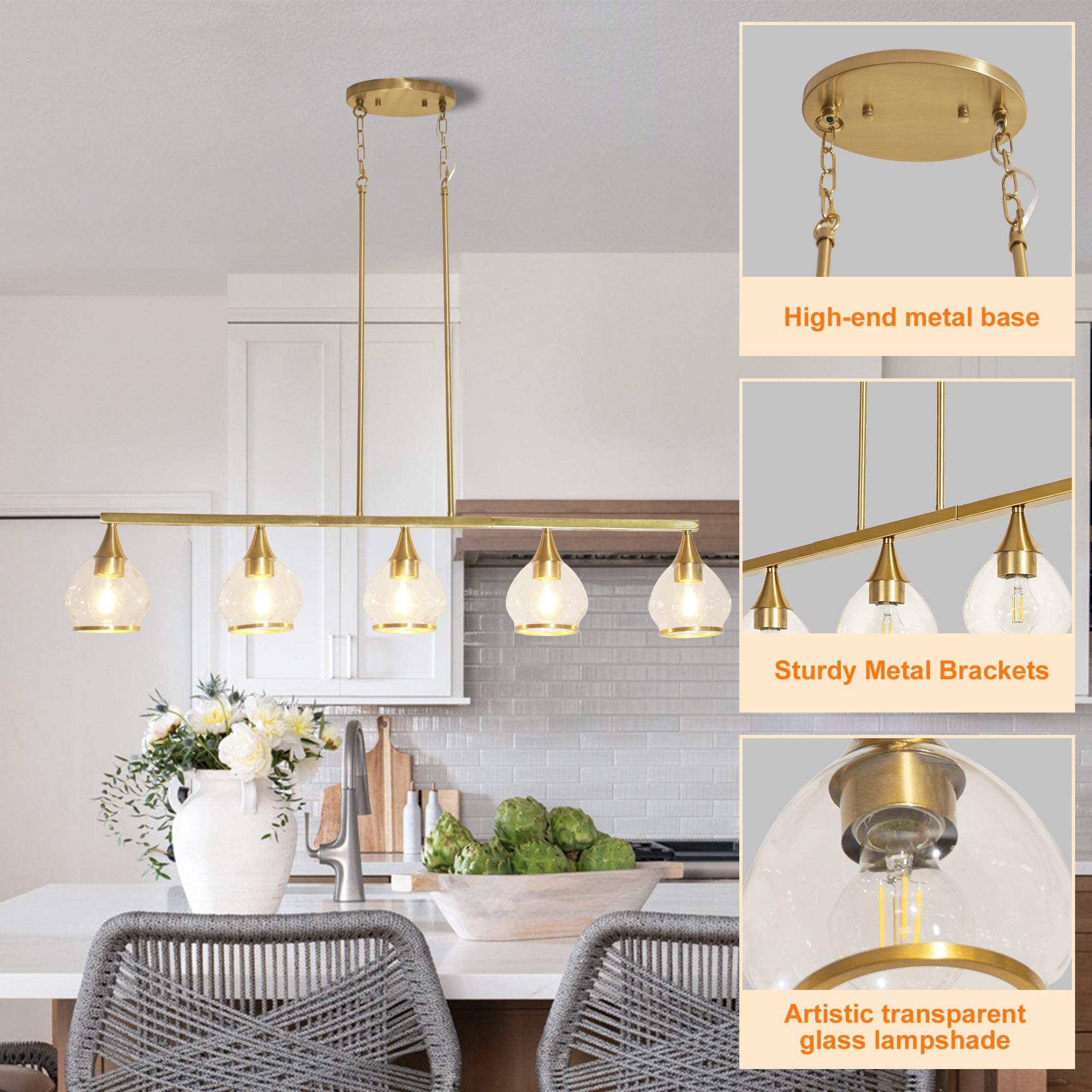 Dehowell 5-Light 40.94'' W Linear Kitchen Island Pendant with Clear Glass Shades